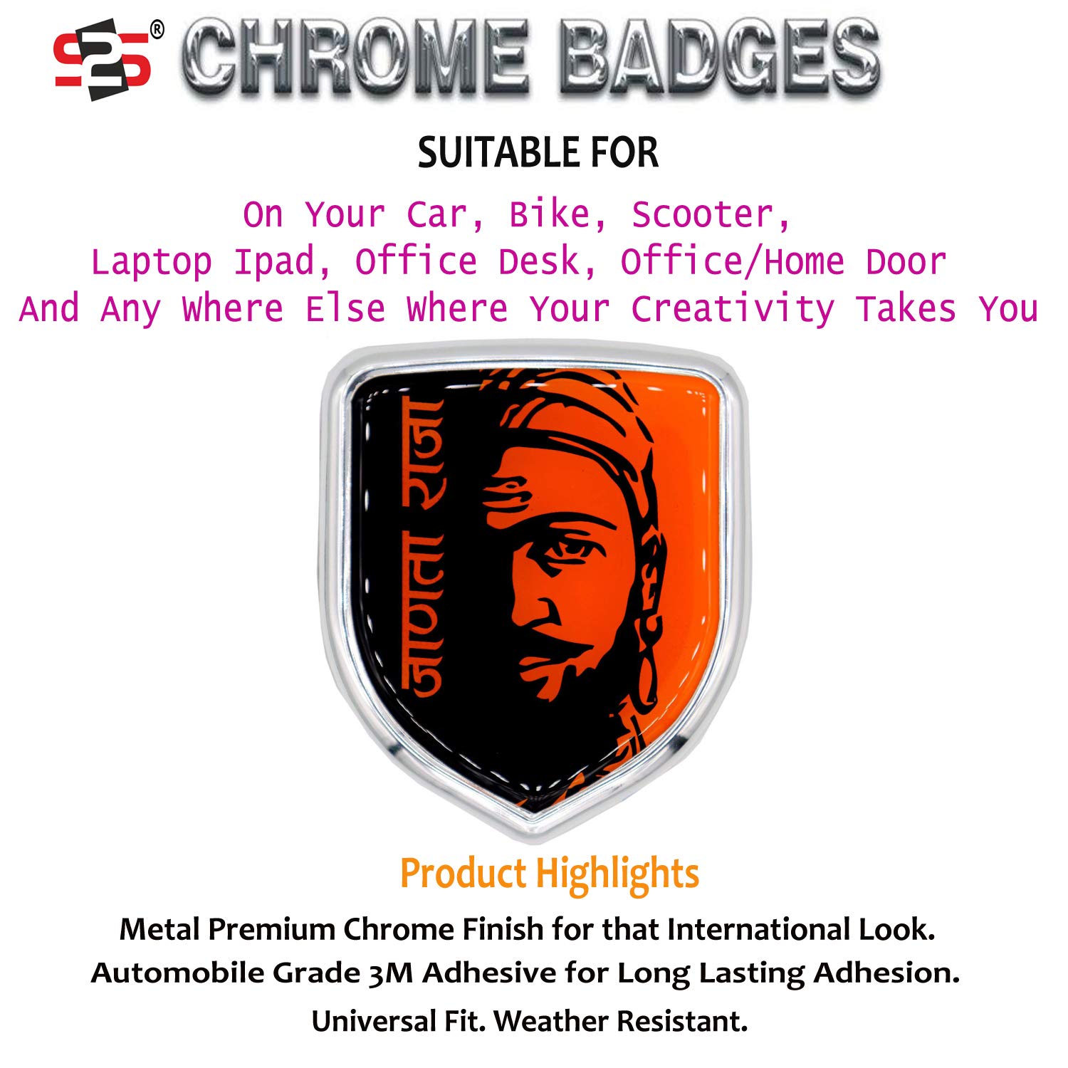 S2S Shivaji Maharaj Stylish 3D Metal Chrome Sticker Emblem Badge Logo For Cars & Bikes-Stumbit Bikes and Cars